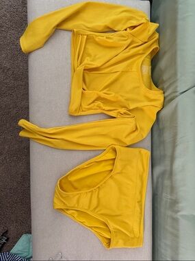 all in motion Yellow Ribbed Long Sleeve Bikini Top with High Waist Bottoms